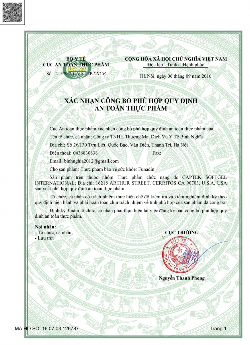 xac nhan cong bo funadin